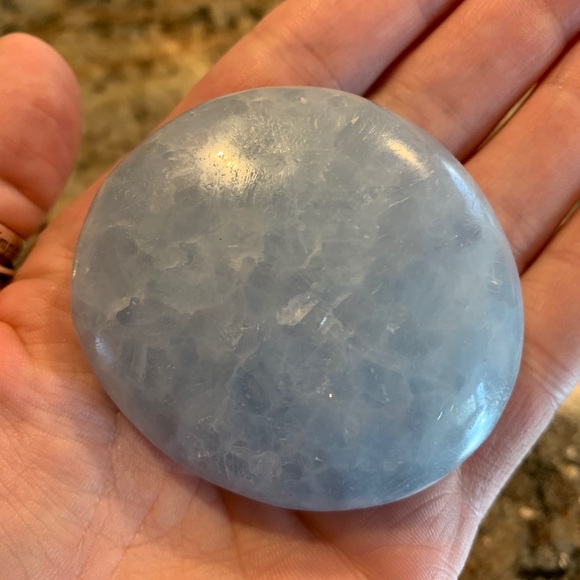 Beautiful Celestite Palm Crystal Worry Stone - Picture 3 of 4